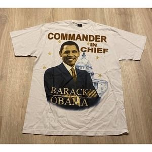 Vintage Barack Obama AOP T Shirt Commander In Chief Rap Size 2XL Mens White